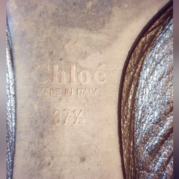 Chloe Leather Ballet Metallic Buckle-Detail Flats with Stud Accents Size 37.5 - Picture 7 of 7